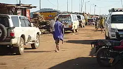 Fisherman with nile perch at Gaba landing site.