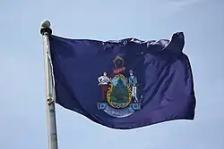 The flag flying.
