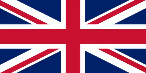 The Union Jack: a red cross over combined red and white saltires, all with white borders, over a dark blue background.