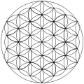 19-circle symbol with completed arcs and bounded by a larger circle​​​
