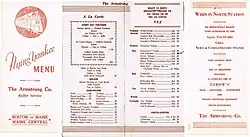 Menu from the train. Food was catered by the Armstrong Company as there was no diner on the train.