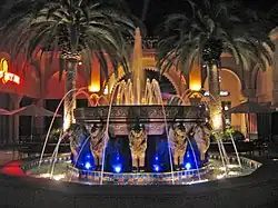 An illuminated fountain, designed after the Alhambra's Court of the Lions