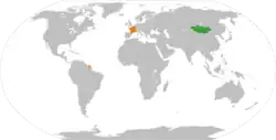 Map indicating locations of France and Mongolia
