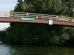 The Friendship Bridge connecting the park with the Boise State University campus.