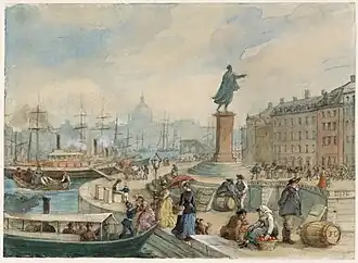Johan Tobias Sergels statue over Gustav III on Skeppsbron in Stockholm (1860)