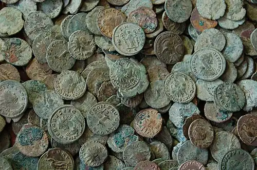 Jumbled pile of Roman coins