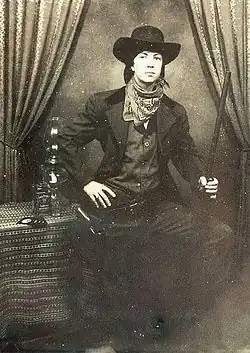 Portrayal of Gallus Mag on Jack Daniels paper labelled bottles appearing in the 20th century. This picture is noticeably fake.