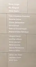 Memorial plaque for the 16 victims in Maelbeek metro station