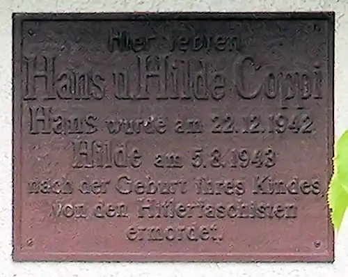 Memorial plaque for Hans and Hilde Coppi located at 23 Seidelstraße Tegel, Germany