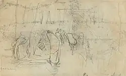 A freehand sketch of a group of figures