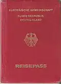 Front cover of a machine-readable, non-biometric German passport (with "European Community" wording on top) issued from 1988 until the early-2000s