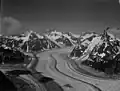 Mount Queena centered in the distance, with Mount Blachnitzky on right (1955)