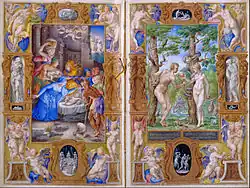 Farnese Hours, an example of a Renaissance illuminated page; by Giulio Clovio; 1537–1546; illumination on parchment; 171 × 111&nbsp;mm; Morgan Library & Museum (New York City)