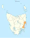 Map showing Glamorgan–Spring Bay LGA in Tasmania