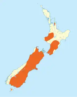 Map showing distribution of the upland bully (Gobiomorphus breviceps)