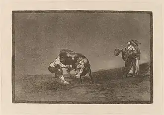 Νο. 16: El mismo vuelca un toro en la plaza de Madrid ("He turns a bull upside down by himself in Madrid's plaza")