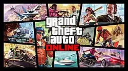 Cover art of Grand Theft Auto Online, featuring different scenarios