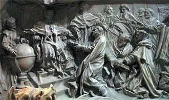 a picture of Gregory's tomb showing Antonio Lilio presenting his printed calendar
