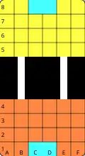 6×4 player areas, two "I" bridges [23-piece game]