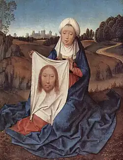 Image 81Veronica holding her veil, Hans Memling, c. 1470 (from List of mythological objects)