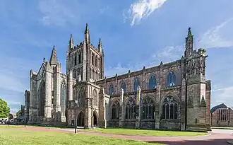 exterior of large, old, church building