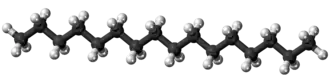 Ball-and-stick model of the hexadecane molecule