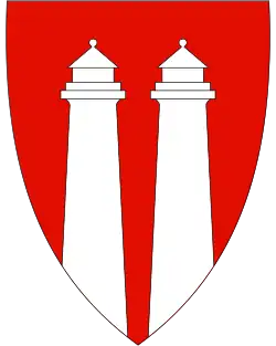 Coat of arms of Hisøy municipality from 1881 until 1992, which showed both Torungen lighthouses