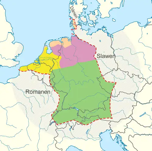 Old Saxon speaking area (shown in purple)
