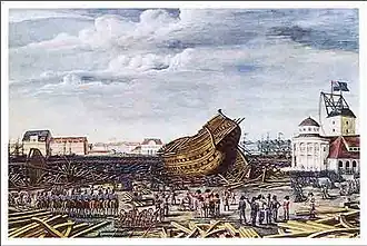 C. W. Eckersberg: British destructions at Holmen (1807)