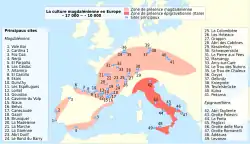 Map showing the extent of the Magdalenian