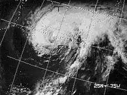 Part of a ESSA-9 image showing Hurricane Agnes on June 19, 1972 as it approaches Florida.