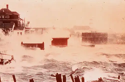 Storm surge floods a coastal area in Connecticut