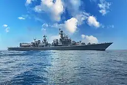 Mumbai (D62), Delhi class destroyer at sea