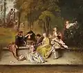 Gentlemen and Ladies on the Terrace, after detail in painting by Antoine Watteau - Finnish National Gallery