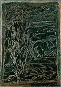 Turreted Rose Garden, 1969–1970, oil on cardboard, 58 x 42&nbsp;cm