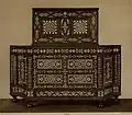 Wood and ivory corner cabinet