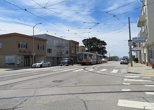 A train at Taraval and 35th Avenue, 2018