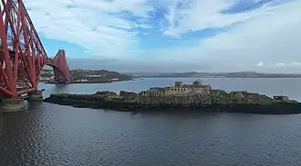 Inchgarvie Island, showing position and size relative to the Forth Bridge.