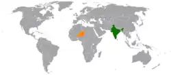 Map indicating locations of India and Niger