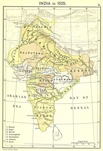 Kashmir Sultanate in 1525. (Including the hill states of Gilgit and Jammu, Maqpon Kingdom and Maryul Kingdom as tributary states)