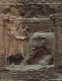 3B: The Buddha subjugating the elephant Nalagiri.
