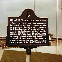Indiana state historical marker outside the IMS Hall of Fame Museum