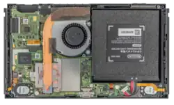 This image shows an opened Nintendo Switch console with its hardware components and where they are