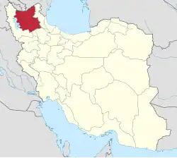 Location of East Azerbaijan province in&nbsp;Iran