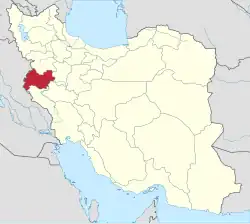 Location of Kermanshah province in&nbsp;Iran