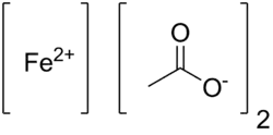 Skeletal formula of iron(II) acetate