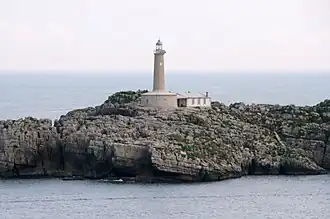 Island with lighthouse and lodgings, as seen in 2013
