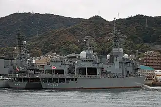 JS Kurobe and JS&nbsp;Tenryū at Kure Naval Base on 23 November 2016.