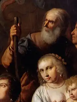 Detail of a painting, showing Jethro holding a staff