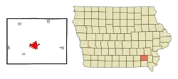 Location of Fairfield within Jefferson County and Iowa